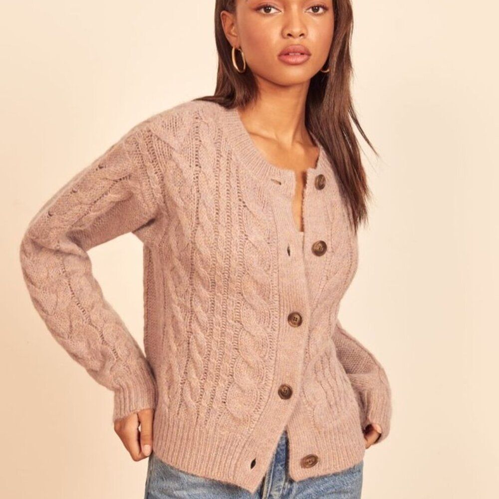 Reformation Lemartine Cable Knit Cardigan S